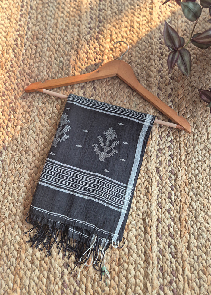 Black Jamdani Dupatta With Tree Motif