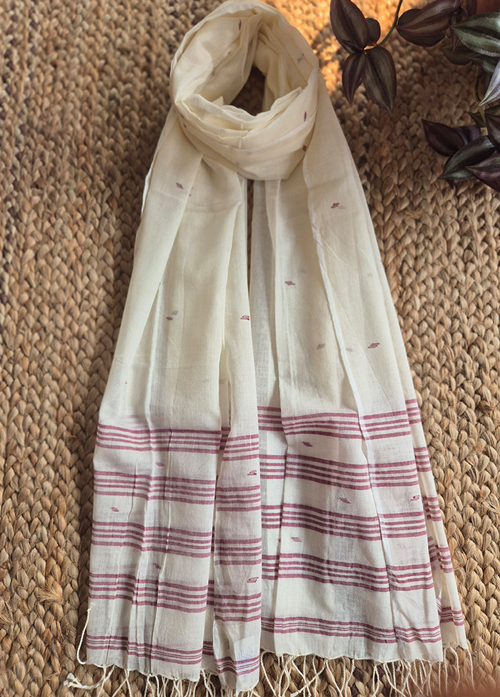 Cream And Brown Striped Jamdani Dupatta