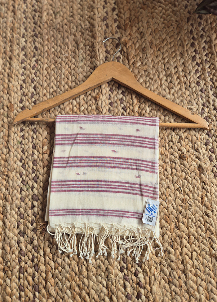 Cream And Brown Striped Jamdani Dupatta