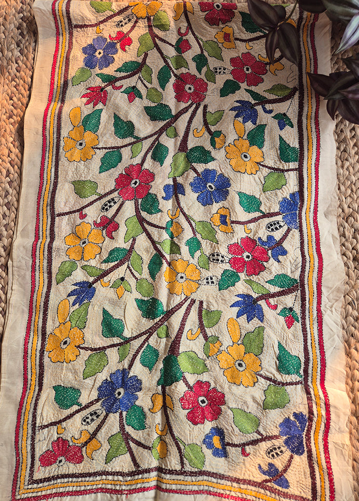 Cream And Multicolor Floral Stole
