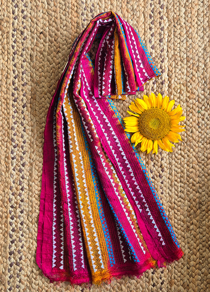 Mustard Deep Pink Kantha Dupatta