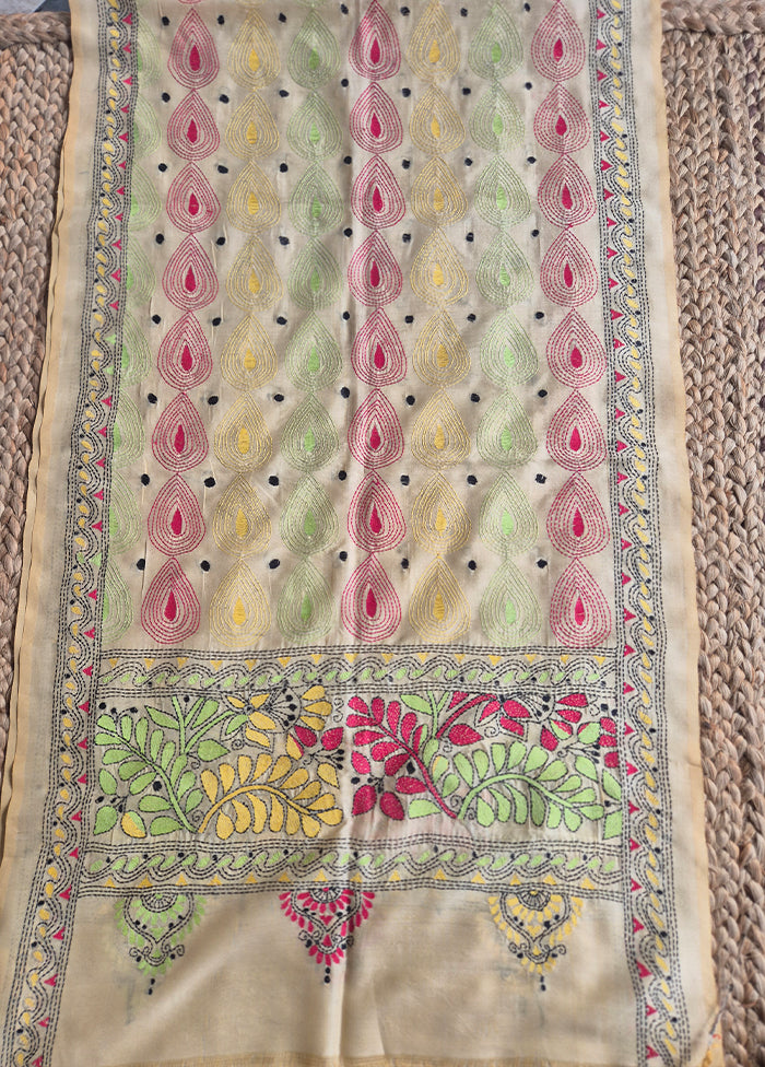 Cream Floral Kanta Stole