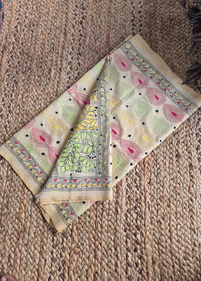 Cream Floral Kanta Stole