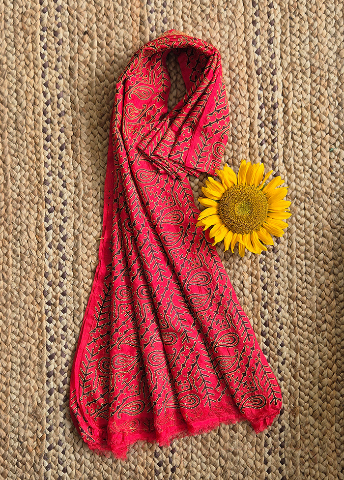 Red Body Black And Yellow Tread Worked Dupatta