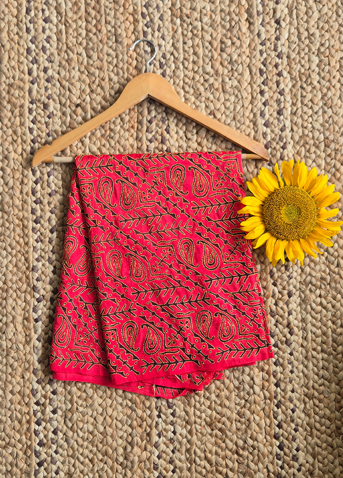 Red Body Black And Yellow Tread Worked Dupatta