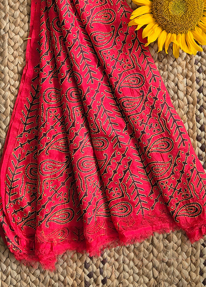 Red Body Black And Yellow Tread Worked Dupatta