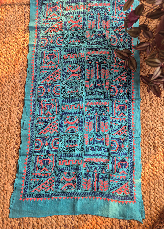 Bright Blue Kantha Stole
