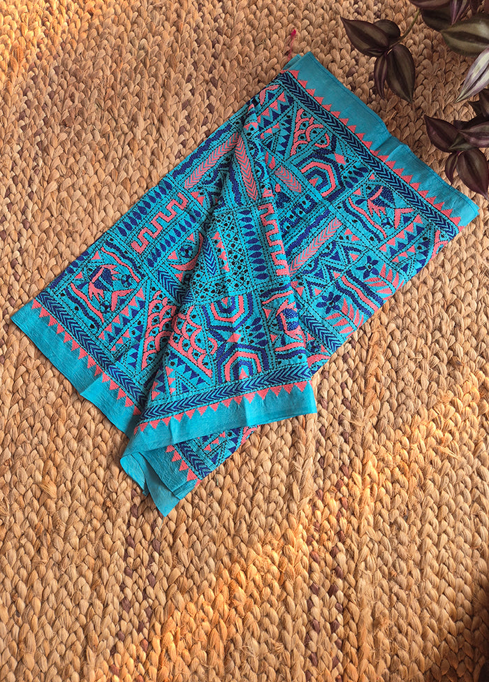 Bright Blue Kantha Stole