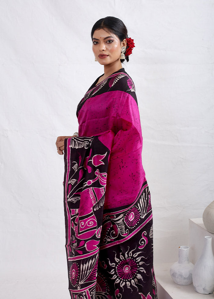 Pink Printed Pure Silk Saree With Blouse Piece