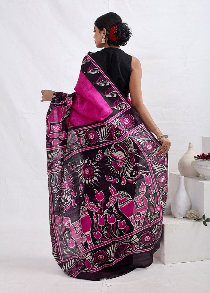 Pink Printed Pure Silk Saree With Blouse Piece