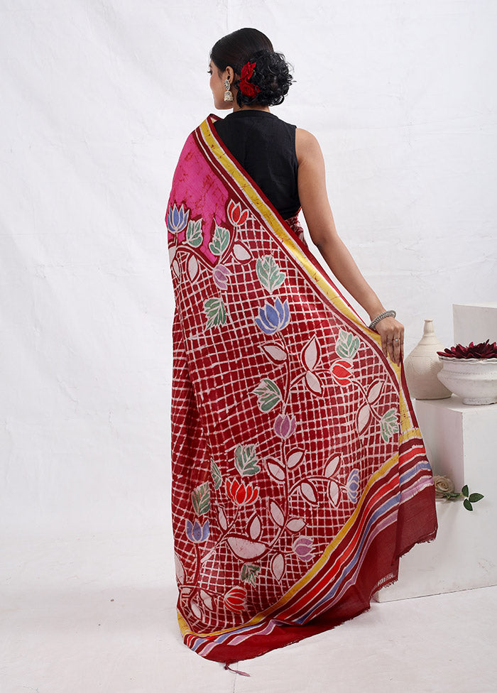Pink Printed Pure Silk Saree With Blouse Piece