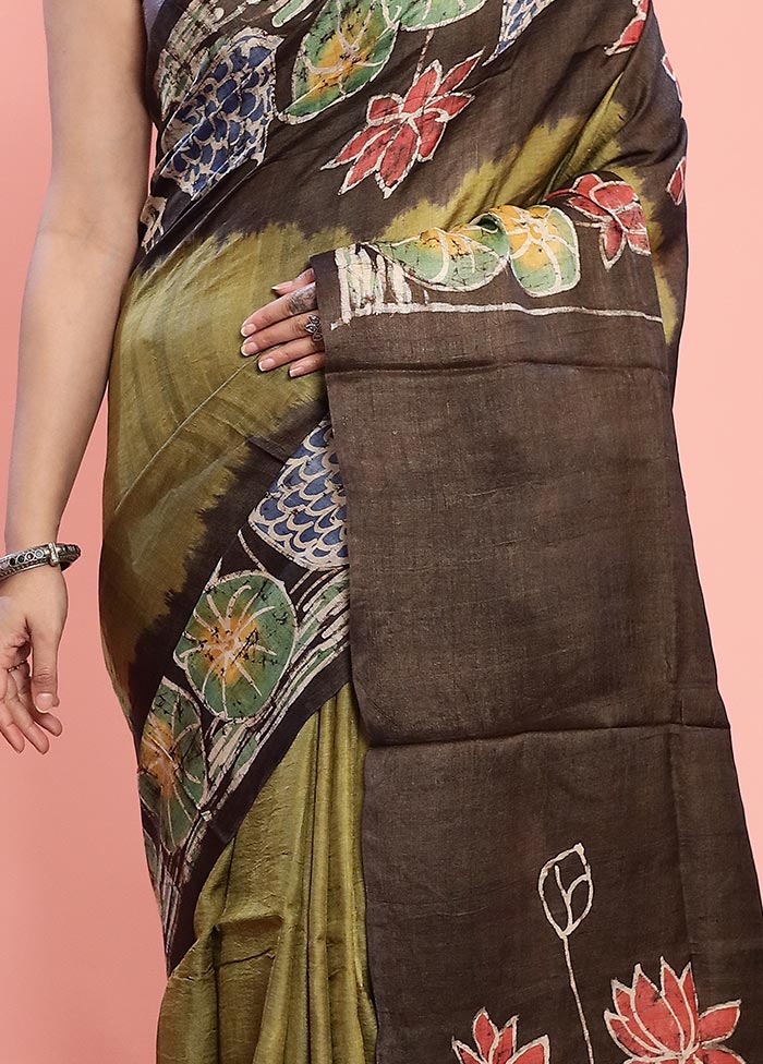 Black Tussar Pure Silk Saree With Blouse Piece