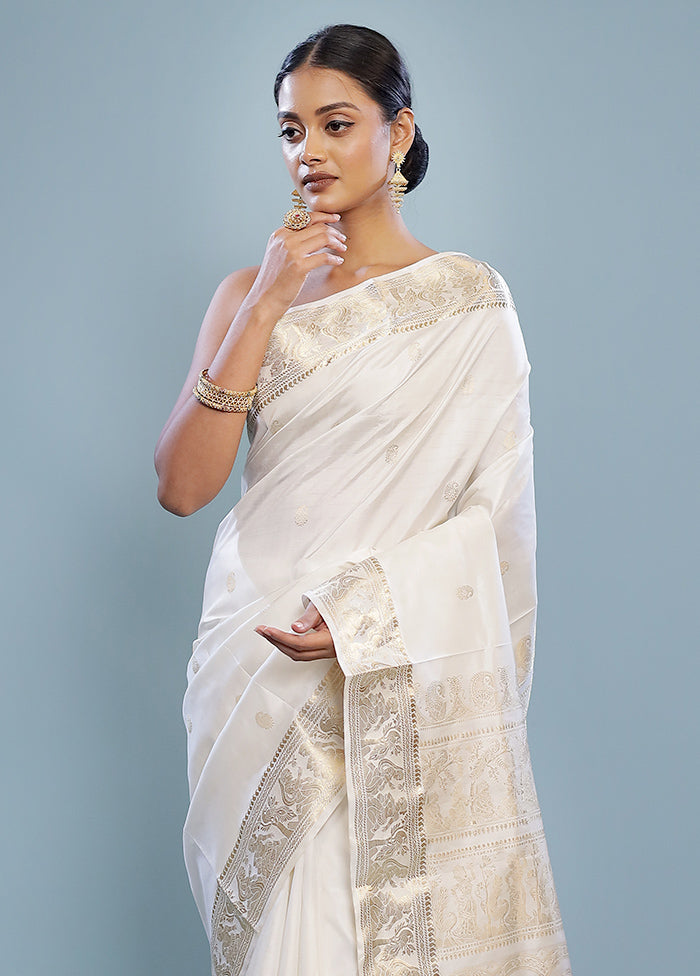 White Pure Chanderi Silk Chikankari Saree – Khinkhwab